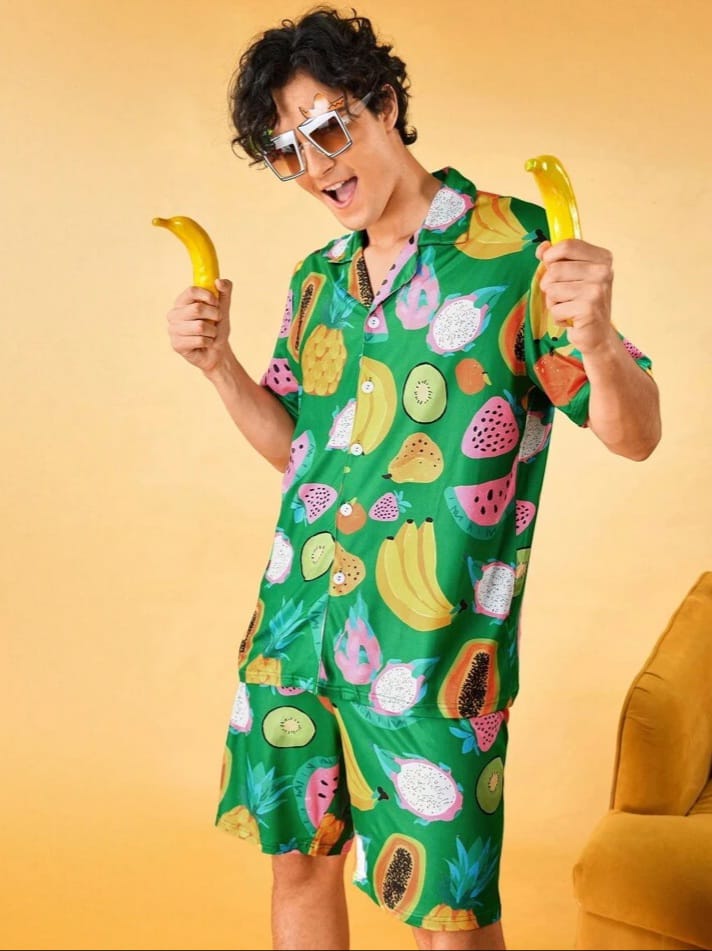Not-Gurli Men's Fruit Print Short pajama Sleepwear Set